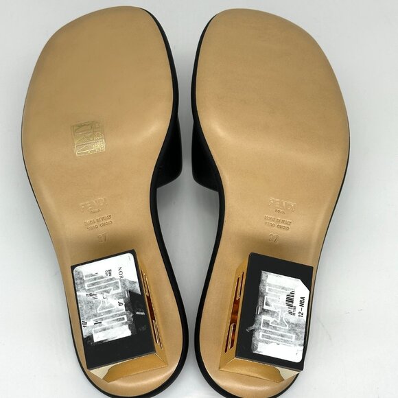 FENDI Baguette Cutout FF Logo Heel Wide Band Slide Mule Sandals Shoes Black - Picture 15 of 16
